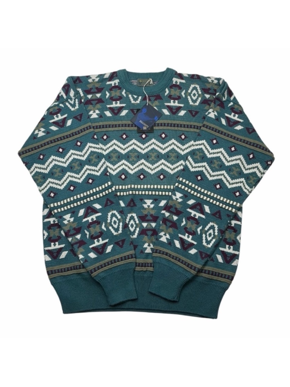 Descente Golf Vintage Geometric Sweater Men's L Teal 100% Cotton NWT